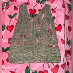 POL Sage Green Crochet Sleeveless Women’s Top Sz S
